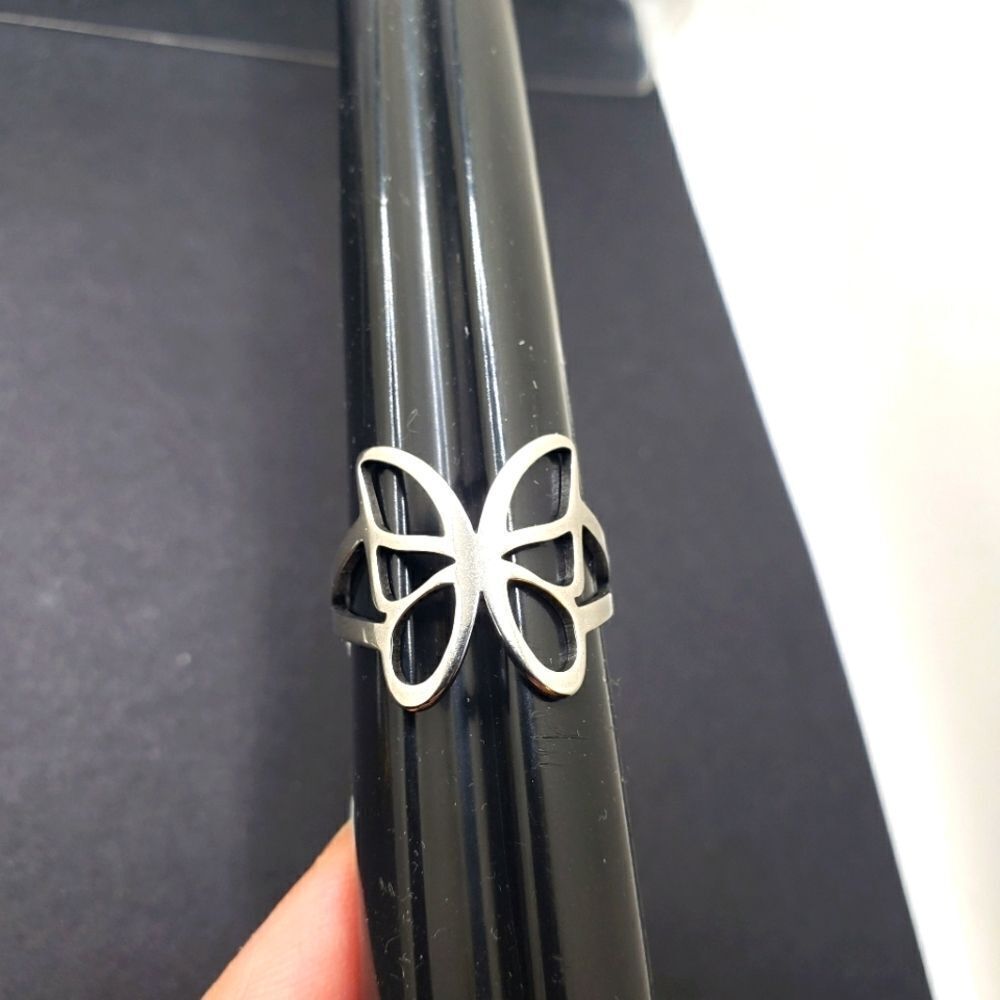 Stainless steel silver butterfly ring